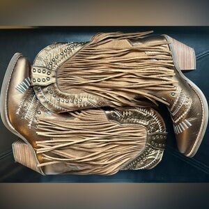 Gypsy Studded Fringe Metallic Snip Toe Cowboy Boots